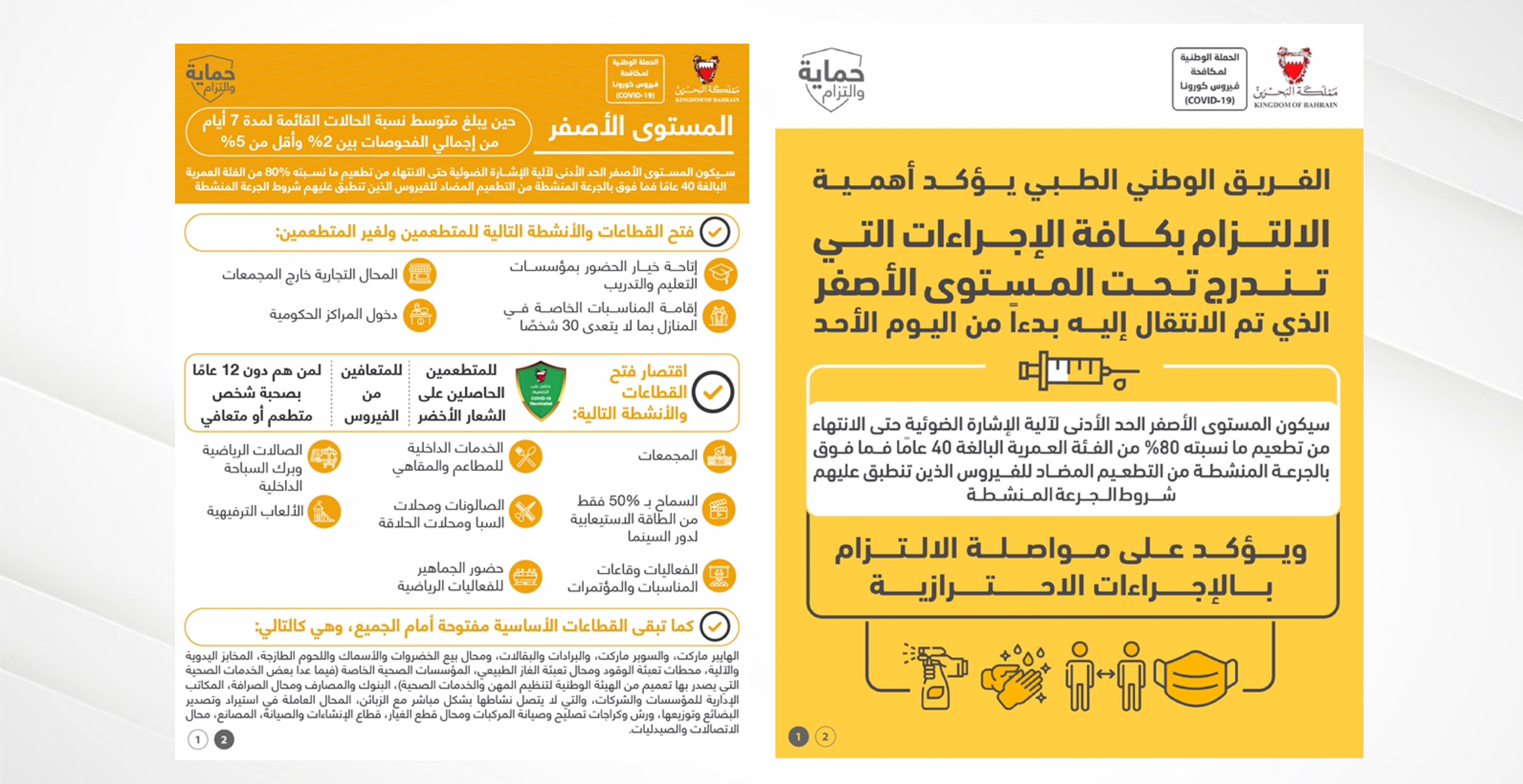 الفريق الوطني الطبي يؤكد أهمية الالتزام بكافة الإجراءات التي تندرج تحت المستوى الأصفر الذي تم الانتقال إليه بدءًا من اليوم الأحد